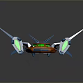 Futuristic Spacecraft 3D Model With Blue Red Geometric Structure For Cosmic Exploration