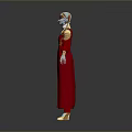 Game And Movie Character In Red Robe With Gold Accents Silver Helmet And Metallic Gloves