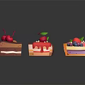 Delicious Colorful Cake Slices with Various Fruits and Cream Decorations on Dark Background