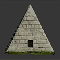 Cartoon Pyramid with Brick Structure Small Door and Green Grass Elements 3d model