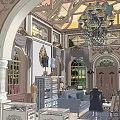 Elegant Hotel Public Lounge Area With Chandelier Large Windows And Comfortable Seating