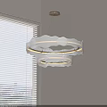 Modern Double Ring Chandelier With White Wavy Shade And Soft Lighting In Minimalist Interior