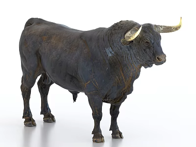 Black Bull Sculpture With Golden Horns Detailed Texture On White Background 3d model