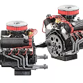Detailed Car Engines With Red Wires Black Body And Silver Top Covers