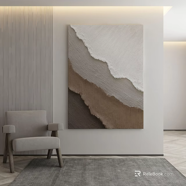 Abstract Wavy Texture Painting In Neutral Tones For Minimalist Interior Decor 3d model 