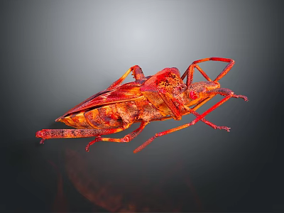 Flying Red Insect With Wings Reddish Brown Body Long Thin Legs Antennae On Gray Background 3d model