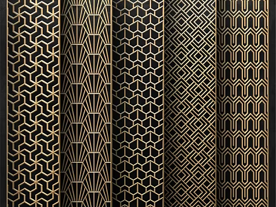 Stylish Modern Wall Decor with Various Geometric Patterns and Black Gold Accents 3d model