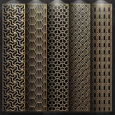 Stylish Modern Wall Decor with Various Geometric Patterns and Black Gold Accents 3d model