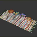 Colorful Striped Woven Scarf with Tassels and Decorative Circular Accents
