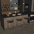 Modern Restaurant Interior With Black Counter Island Bar Stools Plants And Wooden Wall