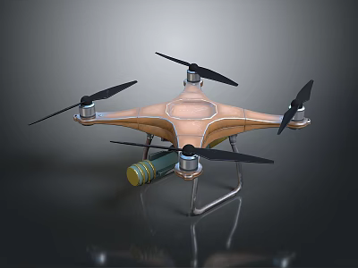 Copper Colored Quadcopter Drone With Battery Landing Gear And Four Rotors 3d model