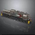 Gray Diesel Locomotive Train With Yellow Details And Red Design On Railway Track