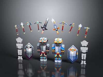 Varied Character And Creature Models With Colorful Weapons And Armor Designs 3d model