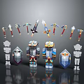 Varied Character And Creature Models With Colorful Weapons And Armor Designs