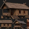 Traditional Ancient Wooden Building With Wooden Roof Steps Wheels And Interior View