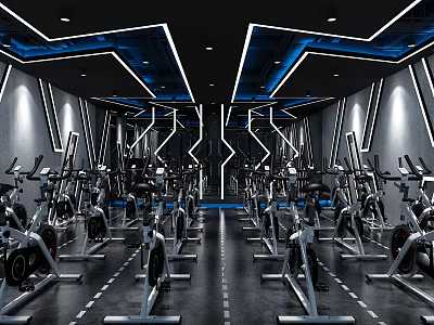 Modern Fitness Gym Interior With Spin Bikes And LED Lighting For Workout Sessions 3d model