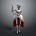 Robot Character With Mechanical Creature Design Silver Gold Armor And Red Cape Standing Pose