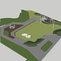 Residential Landscape with High Rise Buildings Lush Trees Open Lawn and People Enjoying Outdoor Fun