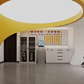 Efficient Household Registration Service Area With Yellow Walls Counter Stools And National Flags