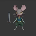 3D Game Movie Mouse Character With Large Ears Holding Sword And Blue Vest Green Pants