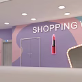 Vibrant Activity Passage With Purple Pink Walls Circular Decor Lighting And Display Shelves