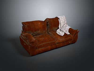 Cozy Brown Leather Sofa With White Blanket For Living Room Furniture 3d model