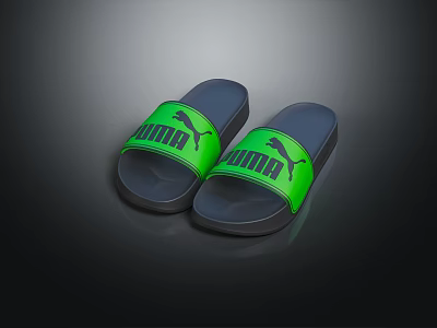 PUMA Stylish Slides With Green Straps And Dark Soles For Daily Use 3d model