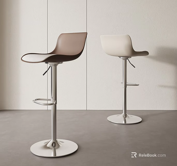 Pair Of Modern Adjustable Bar Stools In Brown And Beige With Sleek Metal Base 3d model 