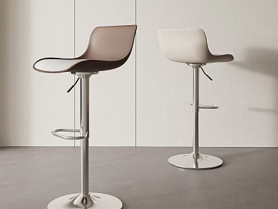 Pair Of Modern Adjustable Bar Stools In Brown And Beige With Sleek Metal Base 3d model