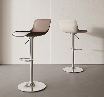 Pair Of Modern Adjustable Bar Stools In Brown And Beige With Sleek Metal Base 3d model