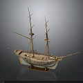 Vintage Wooden Sailing Ship Model With Two Masts And White Hull