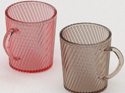 Red And Brown Glass Cups With Striped Dotted Texture And Handles 3d model