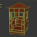 Red Traditional Chinese Architectural Pavilion Model With Wooden Structure And Open Design