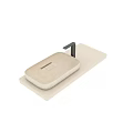 Minimalist Modern Rectangular Stone Washbasin With Black Faucet On White Countertop