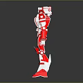 Red And White Mechanical Robot With Armored Body In Standing Pose