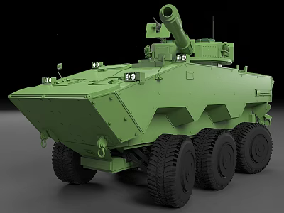 Green Wheeled Armored Military Tank with Cannon Headlights and Detailed Structure 3d model