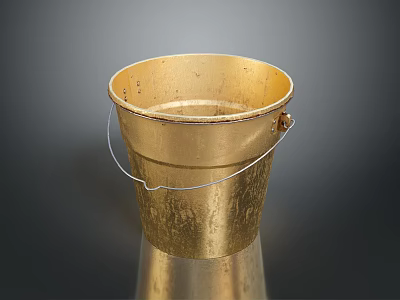 Golden Metal Small Bucket as Daily Life Product with Textured Surface and Handle 3d model
