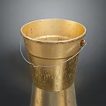 Golden Metal Small Bucket as Daily Life Product with Textured Surface and Handle