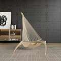 Elegant Modern Leisure Chair With Wooden Frame And Rattan Weave In Living Room Interior