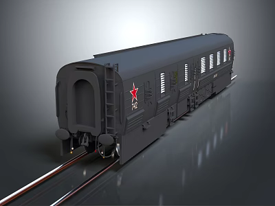 Gray Train Carriage With Red Star Number 25 On Railway Tracks 3d model