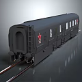 Gray Train Carriage With Red Star Number 25 On Railway Tracks