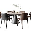 Modern Italian Dining Table and Chair Combination Round Table Leather Dining Chair Dining Table Vase Ornaments Rock Plate Round Table Fruit 3d model