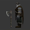 Fantasy Bearded Warrior Shaman Character In Brown Leather Armor Green Pants With Carved Creature Staff