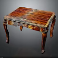 Classic Mahogany Table With Striped Wood Top And Ornate Carved Legs