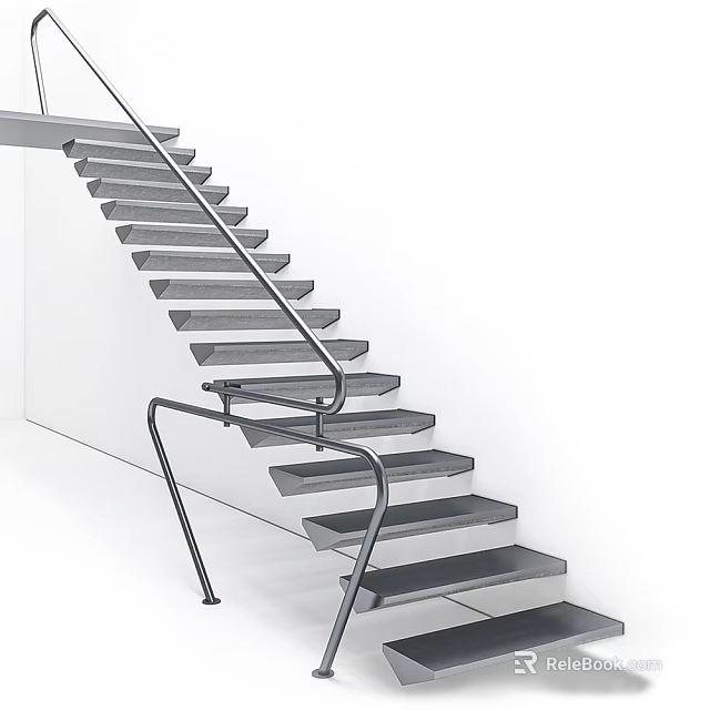 Modern Stainless Steel Staircase With Metal Handrail And Minimal Design 3d model 