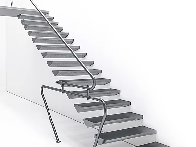 Modern Stainless Steel Staircase With Metal Handrail And Minimal Design 3d model