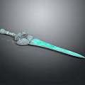 Ancient Bronze Sword With Green Patina Decorative Hilt And Intricate Patterns
