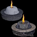 Outdoor Garden Ornament Round Black Stone Fire Water Fountain Decorative Design With Fire Feature