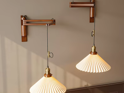 Wooden Frame Wall Lamps With White Pleated Shades For Interior Decoration 3d model