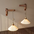 Wooden Frame Wall Lamps With White Pleated Shades For Interior Decoration